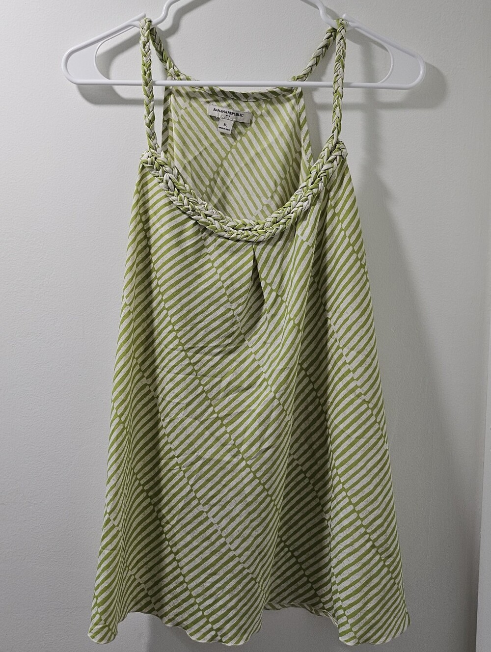 Banana Republic Olive Green Striped Braided Strap Halter Tank Top XL